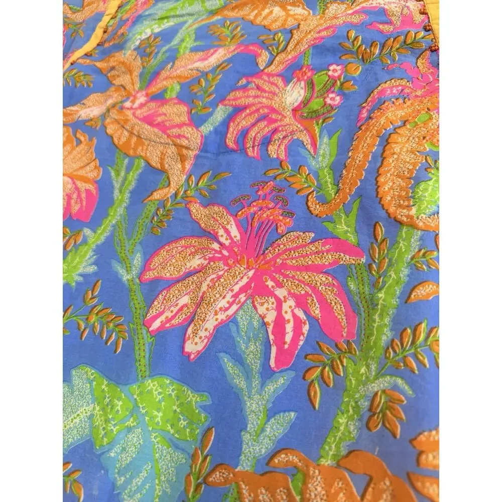 Gretchen Scott Womens XS Blue Orange Pink Tropical Floral Bead V-Neck Tunic Top - Picture 9 of 10
